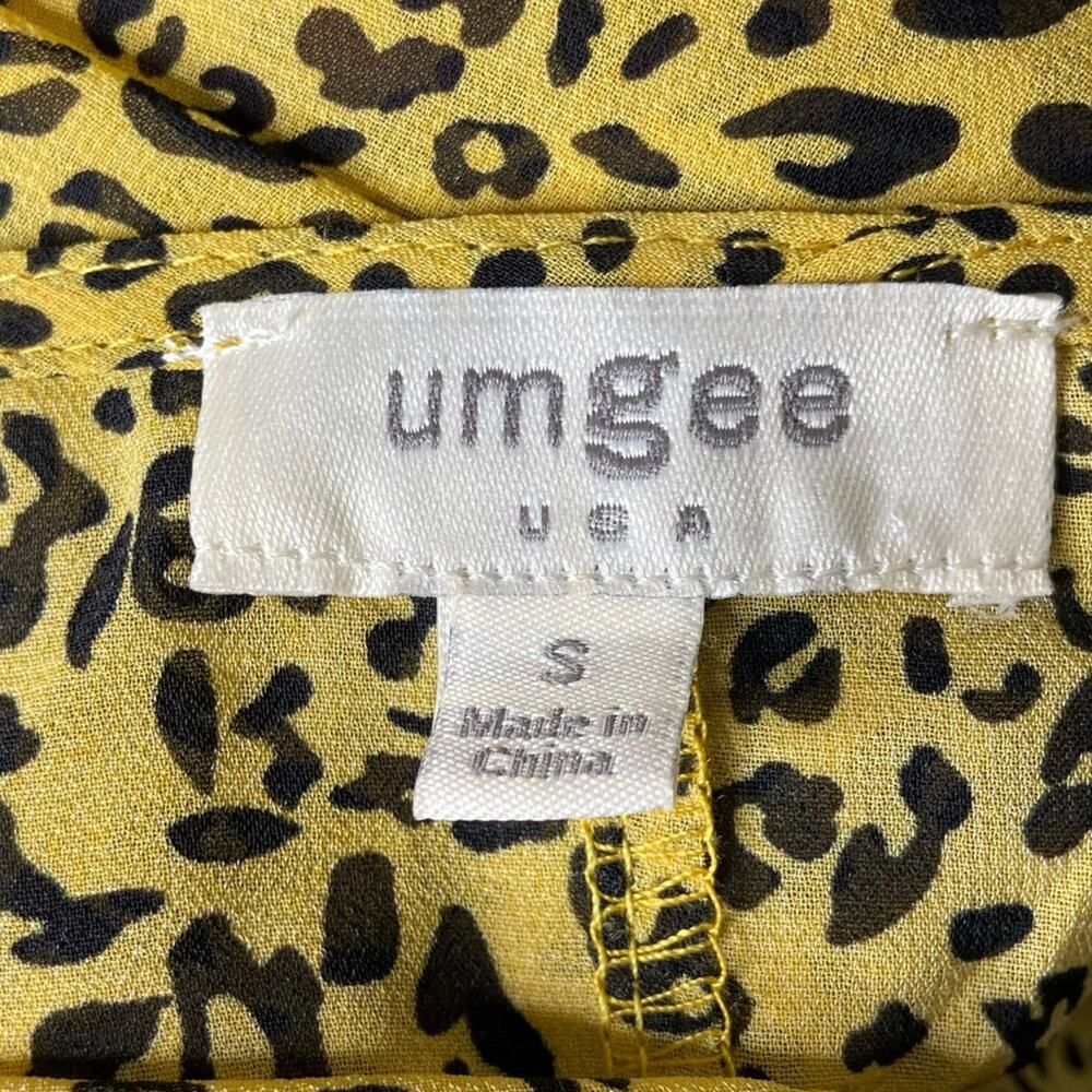 Umgee Yellow & Black Leopard Print Sheer Lightweight Blouse Size Small - Picture 6 of 8